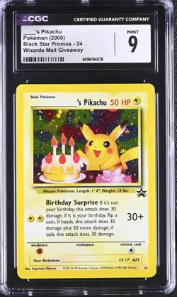 CGC 9 MINT Birthday ____'s Pikachu 2000 Black Star Promos 24 Holo Pokemon Card - Image 1