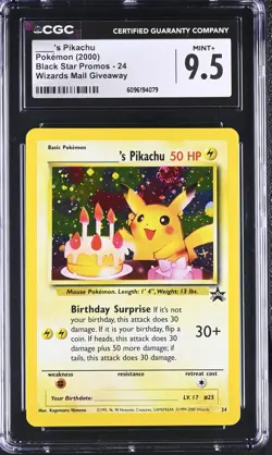 CGC 9.5 Birthday ____'s Pikachu Black Star Promo 24 Holo SWIRL Pokemon Card - Image 1