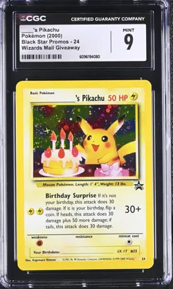 CGC 9 MINT Birthday ____'s Pikachu 2000 Black Star Promos 24 Holo Pokemon Card - Image 1