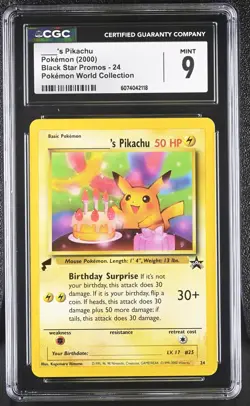 CGC 9 Birthday ___'s Pikachu Black Star Promo 24 World (Collection) Pokemon Card - Image 1