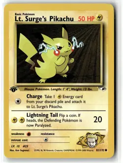 Lt. Surge's Pikachu ⭐ 81/132 Common Gym Heroes 2000 Pokemon 1st Edition NM - Image 1