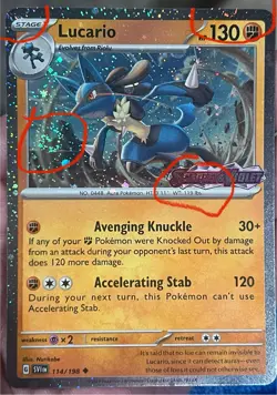5 SWIRLS Pokemon Lucario 114 Scarlet & Violet Stamped Cosmos Holo BLEED Promo🌀 - Image 2