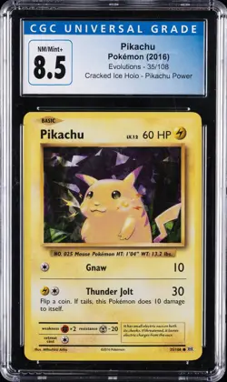 2016 POKEMON EVOLUTIONS CRACKED ICE HOLO PIKACHU POWER #35 PIKACHU CGC 8.5 - Image 1