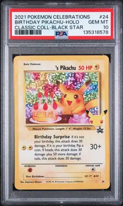 POKEMON CARD BIRTHDAY PIKACHU 24 CELEBRATIONS #24 GRADED PSA 10 GEM MINT - Image 1
