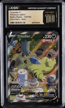 2021 POKEMON BATTLE STYLES ULTRA RARE HOLO #155/163 TYRANITAR V CGC 10 PRISTINE - Image 1
