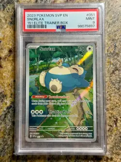 2023 POKEMON BLACK STAR PROMO 051 SNORLAX 151 ELITE TRAINER BOX PSA 9 MINT - Image 1