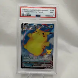 2021 Pokemon Celebrations Surfing Pikachu VMAX 009/025 PSA 9 Mint Full Art - Image 1