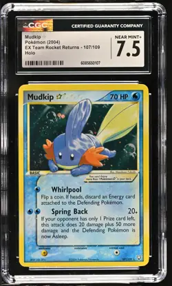 CGC 7.5 Mudkip Gold Star 2004 EX Team Rocket Returns 107/109 Holo Pokemon Card - Image 1