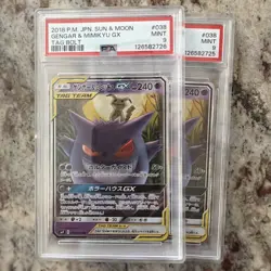 2018 Pokemon JPN Sun & Moon Tag Bolt #038 Gengar & Mimikyu GX PSA 9 - Image 1
