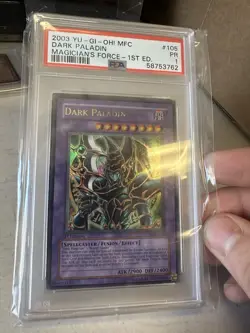 YUGIOH TCG GRADED DARK PALADIN MFC-105 1ST EDITION PSA 1 - Image 1