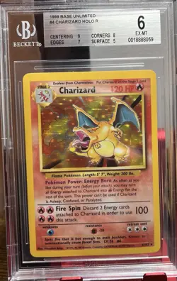 1999 Pokemon Base Set Charizard BGS 6 Holo Rare Card 4/102 EX-MT Condition - Image 1