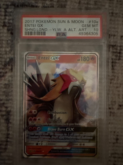 Entei GX (Yellow A Alt Art) Pokemon Sun & Moon Shining Legends #10a PSA 10 - Image 1