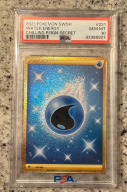 2021 POKEMON SWORD & SHIELD CHILLING REIGN SECRET #231 WATER ENERGY PSA 10 - Image 1
