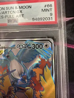 2019 Pokemon Sun & Moon Hidden Fates #66 Moltres-Zapdos-Articuno GX PSA 9 Mint - Image 2
