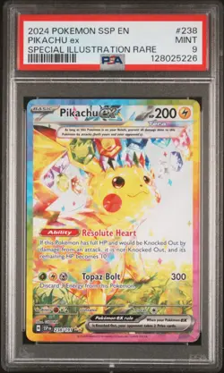2024 POKEMON SSP EN-SURGING SPARKS SPECIAL ILLUSTRATION RARE PIKACHU EX PSA 9 - Image 1