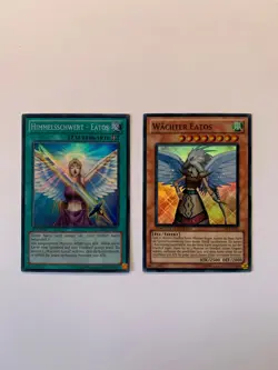 2x Yugioh Karten: Wachter Eatos & Himmelsschwert Eatos - Super Rare, Deutsch - Image 1