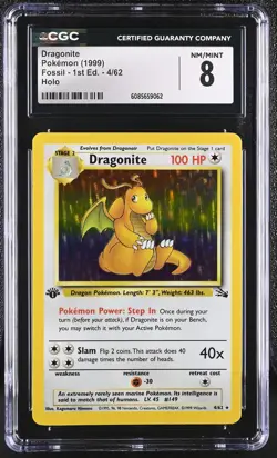 CGC 8 Dragonite 1999 Fossil 1st Edition 4/62 Holo Pokemon Card - Image 1