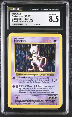 CGC 8.5 Mewtwo 1999 Base Set 10/102 Shadowless Holo Pokemon Card - Image 1