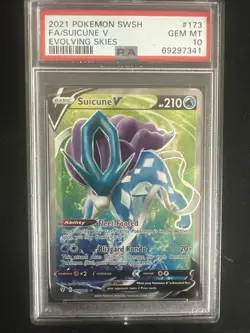 Pokemon TCG Suicune v Evolving Skies Holo Ultra Rare Card 173/203 PSA 10 - Image 1