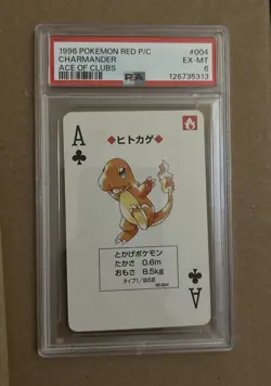 1998 POKEMON YELLOW VERSION PLAYING CARDS ACE OF CLUBS #004 CHARMANDER PSA 6 - Image 1