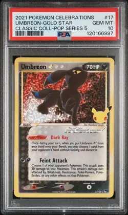 Umbreon Gold Star PSA 10 17/17 SWSH Celebrations English Pokemon Card - Image 1