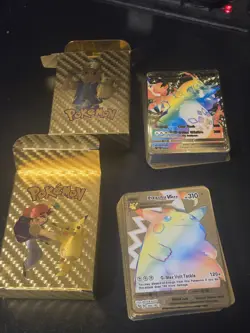 LOT of 2 Boxes of POKEMON GOLD FOIL CARD DECK Gold 55 cards ea w/ metal card - Image 1
