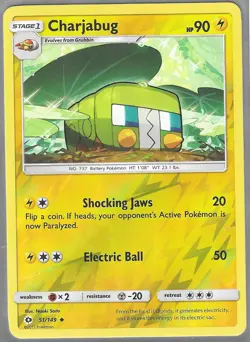 Pokemon Sun & Moon Base Set REVERSE HOLO CHARJABUG 51/149 PACK FRESH - Image 1