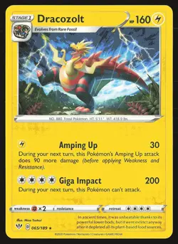 SWSH03: Darkness Ablaze Dracozolt #065/189 Rare Pokemon Card - Image 1