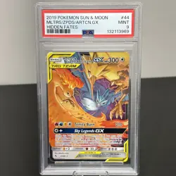 2019 Pokemon SM Hidden Fates Moltres & Zapdos Articuno Tag Team GX #44/68 PSA 9 - Image 1