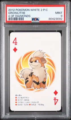 2012 POKEMON WHITE 2 PLAYING CARDS GROWLITHE 4 OF DIAMONDS PSA 9 - Image 1