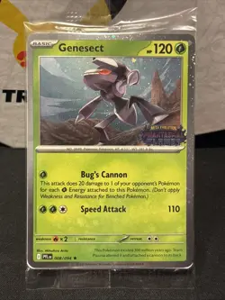 EN Promo Card Genesect 008 Phantasmal Flames Stamped Cosmos Foil Swirl Sealed - Image 4