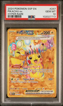 2024 POKEMON SSP EN-SURGING SPARKS HYPER RARE #247 PIKACHU EX PSA 10 - Image 1