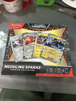 ** 12 PACKS + 4 FOIL CARDS** Pokemon Meddling Sparks Premium Collection SEALED - Image 1