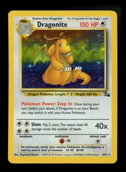 #4 Dragonite 4/62 Fossil 1999 Holo Rare WOTC Pokemon Card TCG - Image 1