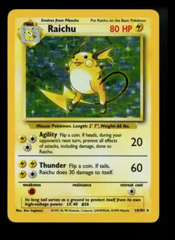Raichu 14/102 Base Set 1999 Holo Rare WOTC Pokemon Card TCG - Image 1