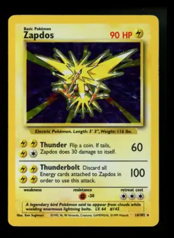 Zapdos 16/102 Base Set 1999 Holo Rare WOTC Pokemon Card TCG - Image 1