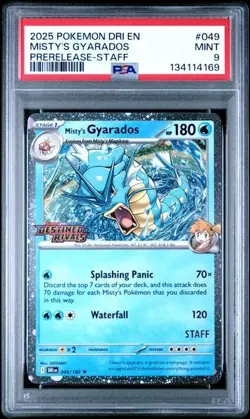 2025 Pokemon Misty's Gyarados Destined Rivals STAFF Prerelease Holo #049 PSA 9 - Image 1