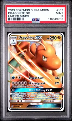 Pokemon Dragonite GX 152/236 S&M: Unified Minds Holo PSA 9 MINT - Image 1