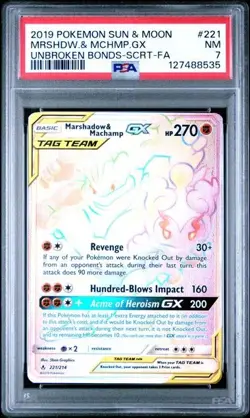 2019 POKEMON SUN & MOON UNBROKEN BONDS FULL ART/MARSHADOW & MACHAMP GX PSA 7 - Image 1