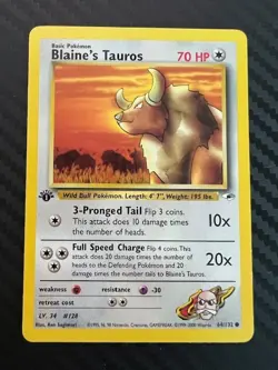 Pokemon TCG Blaine's Tauros Gym Heroes 64/132 Regular 1st Edition Common DMG - Image 1