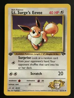Lt. Surge's Eevee 51/132 Gym Challenge 1st Edition Uncommon Card Pokemon - Image 1
