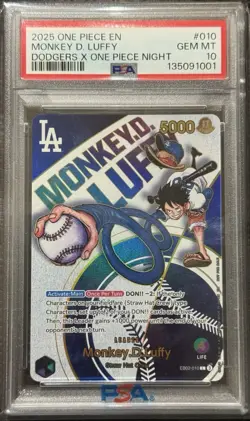 One Piece Card Game Monkey.D.Luffy Dodgers Card PSA 10 - Image 1