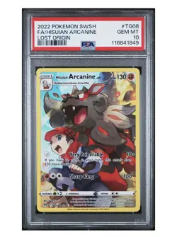 2022 POKEMON SWORD & SHIELD LOST ORIGIN #TG08 FULL ART/HISUIAN ARCANINE PSA 10 - Image 1