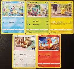 2022 Pokemon GO Singles Starters Charmander Squirtle Bulbasaur Pikachu Eevee - Image 1