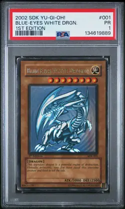 2002 YU-GI-OH! STARTER DECK: KAIBA 1ST EDITION #001 BLUE-EYES WHITE DRAGON PSA 1 - Image 1