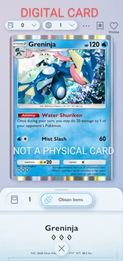 Greninja Pokemon Pocket Mobile Game Genetic Apex Set ◇◇◇ Rare Card For Trade - Image 1