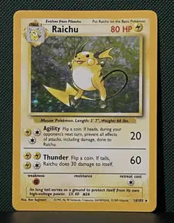 Raichu Holo Rare 14/102 Base Set WOTC 1999 Vintage Pokemon Card LP/MP Condition - Image 1