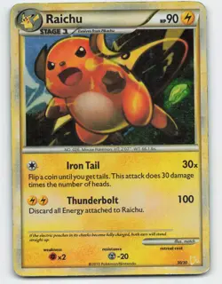 2010 Pokemon, HGSS Trainer Kit: Raichu, #30/30 Raichu, Holo (b) - Image 1
