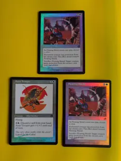 Floating Shield x2 & Aven Trooper MTG 3 Card. Old Vintage 3 Foil. Torment. - Image 1