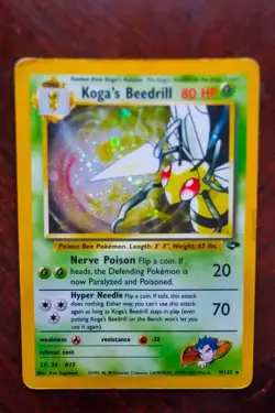 Pokemon Koga's Beedrill Gym Challenge Holo Rare Card 9/132 Swirl - Image 1